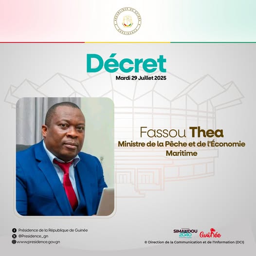 Nomination de M. Fassou THEA, nouveau ministre de la Pêche et de l’Économie maritime de la Guinée et président en exercice de la Conférence des ministres de la CSRP